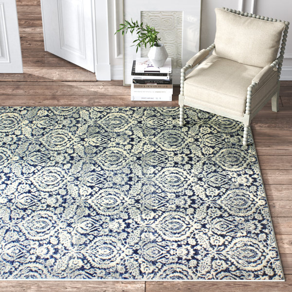 Kelly Clarkson Home Andante Damask Dark Blue Area Rug & Reviews Wayfair